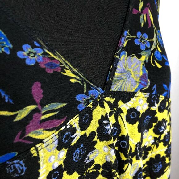 Free People Isabelle black blue yellow floral sheer v neck tunic top size Small - Picture 6 of 16